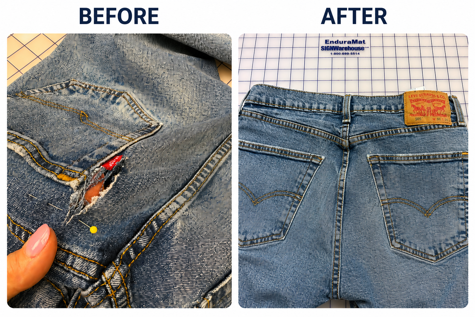 Before and after jeans alteration